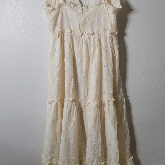 LENA Floral Jacquard Tiered Maxi Dress Ruffle Trim Sweetheart Empire Waist Sz M - Picture 6 of 9